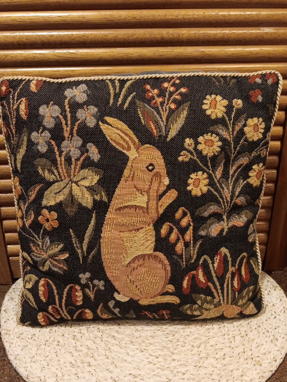 French Jacquard Rabbit Mofit Tapestry Pillow.  12" X 12"